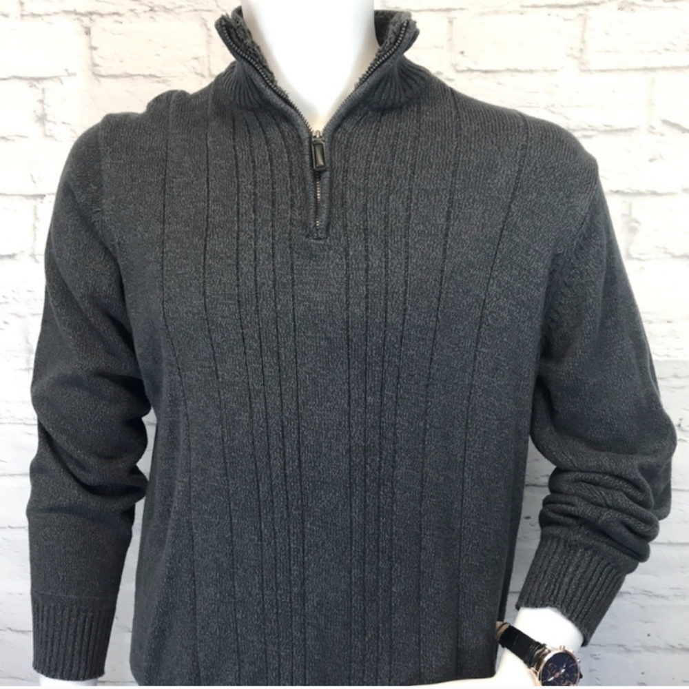 Oscar De La Renta Sweater Cable Knit Quarter Zip Sherpa Trim - Picture 2 of 4